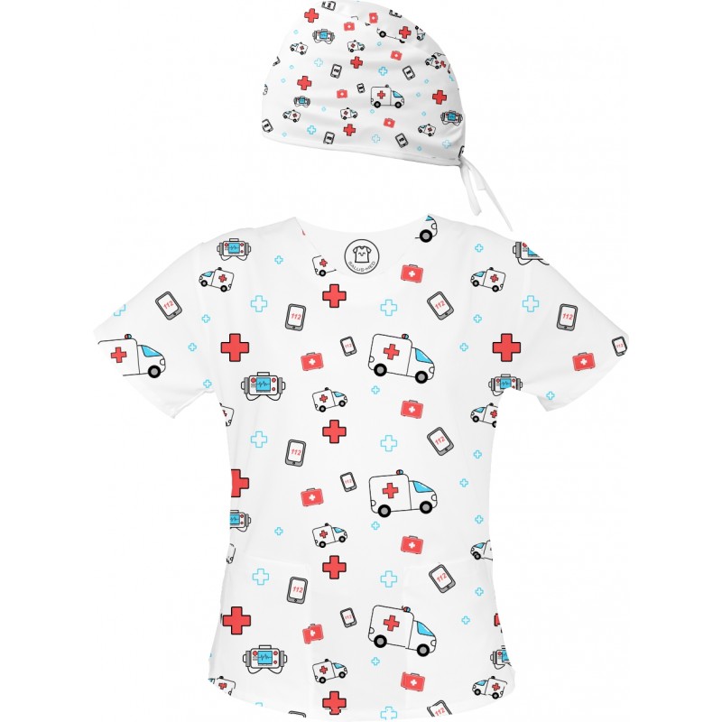 KARETKA Set bluza + czepek -Kolorowe bluzy medyczne we wzorki Ratownictwo medyczne| SALUS-MED |