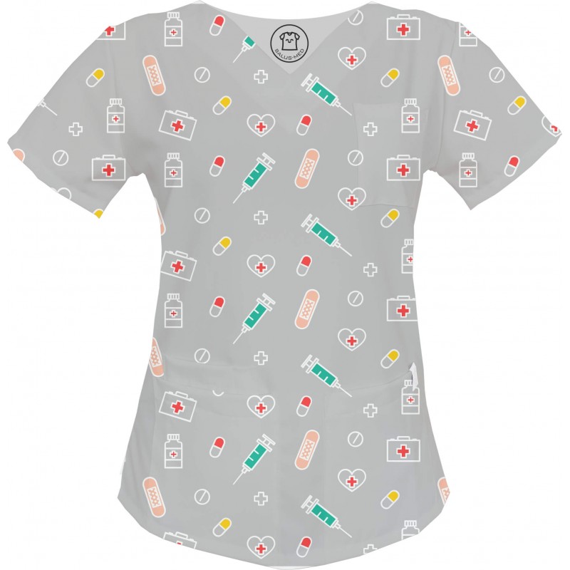 APTECZKOWY MIX bluza medyczna PREMIUM -Kolorowe bluzy medyczne we wzorki | SALUS-MED | Dla pielęgniarki lekarza
