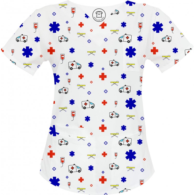 AMBULANS bluza medyczna PREMIUM -Kolorowe bluzy medyczne we wzorki RATOWNICTWO| SALUS-MED | Ratownik medyczny